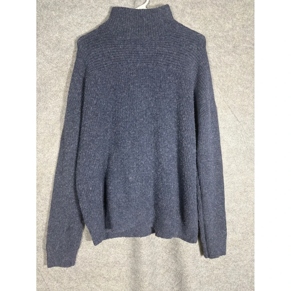 Modern Ambition Mens XL Quarter Zip Sweater Blue Merino Wool Blend Ribbed Knit‎